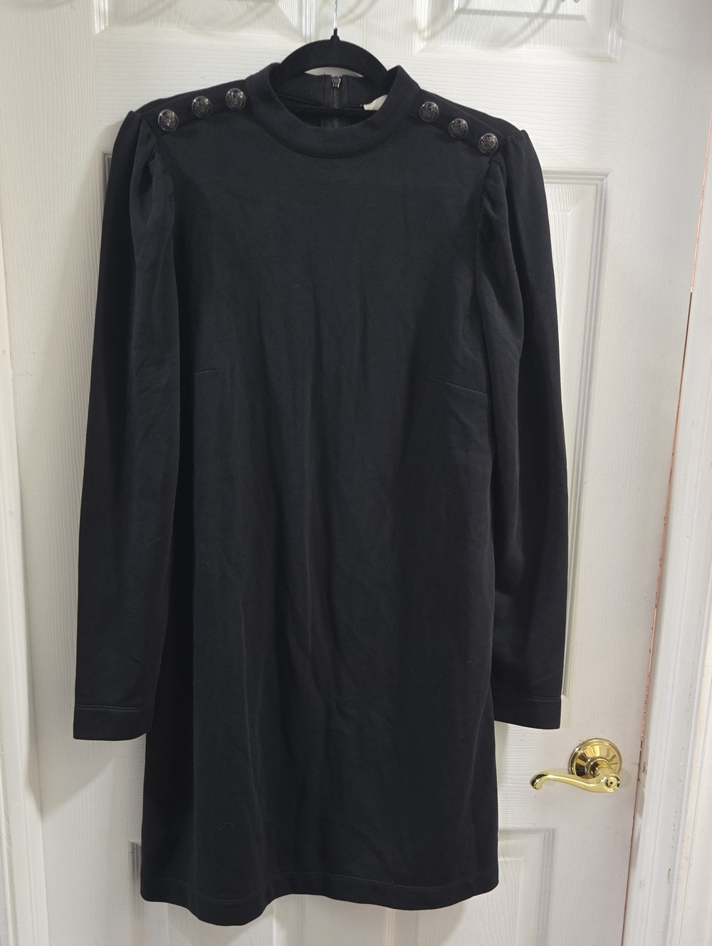 LOFT Black Long-Sleeve Shoulder-Button Dress